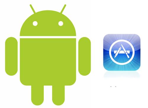 Android Logo vor Apple App Store logo