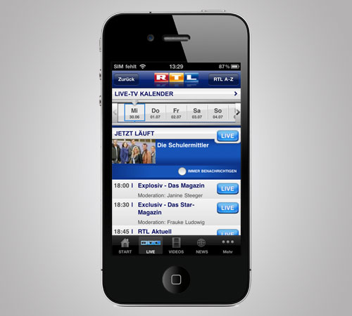 RTL App auf Apple iPhone 4G