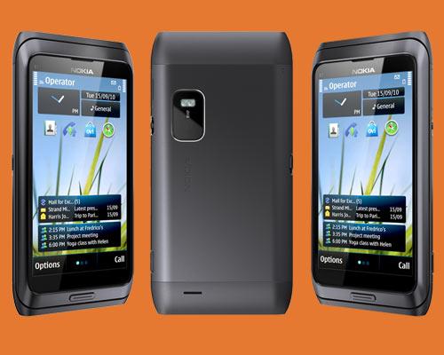 Nokia E7 Schwarz Vorder-Rückseite