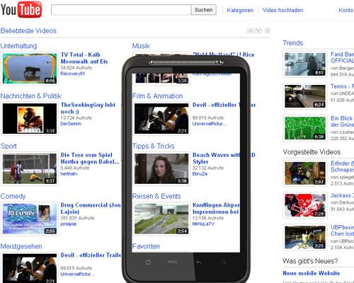 Smartphone mit Youtube Screenshot