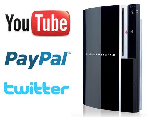 Playstation 3 und Logos Youtube Paypal Twitter