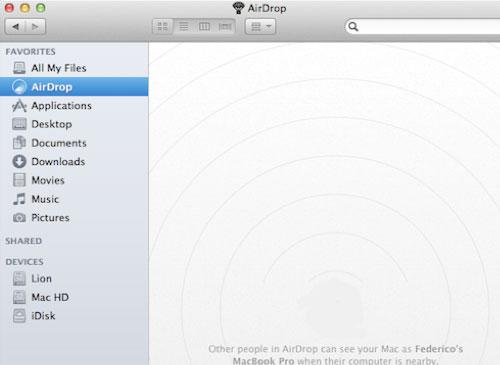 MAc OS X lion AirDrop Funktion