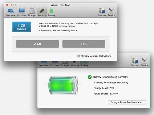 Mac OS X Lion Ram und Batterianzeige