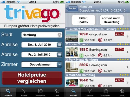 Trivago App Reise app
