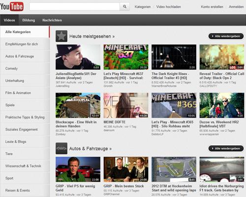 Youtube Kategorien Übersicht